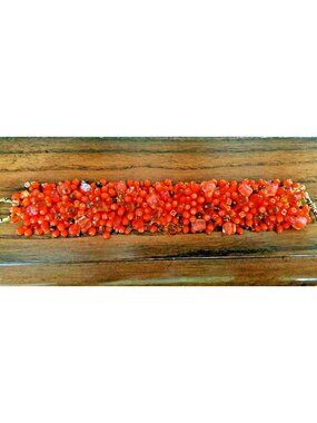 Bright Orange Beaded Bracelet USA Made 7.5"